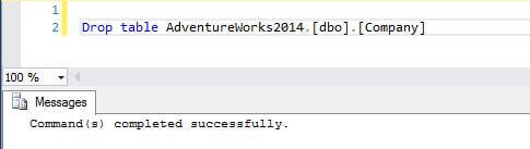 Successful Drop Table command