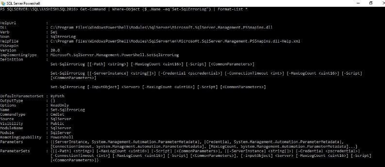 get the property and definition of the Get-sqlErrorLog
