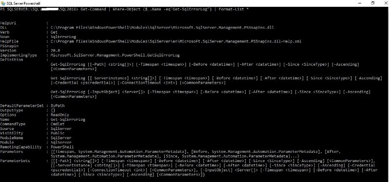 PowerShell cmdlet Get-SqlErrorLog