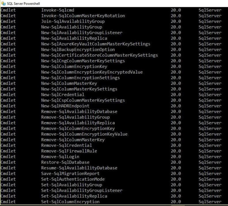 cmdlets in the SQLSERVER module for PowerShell