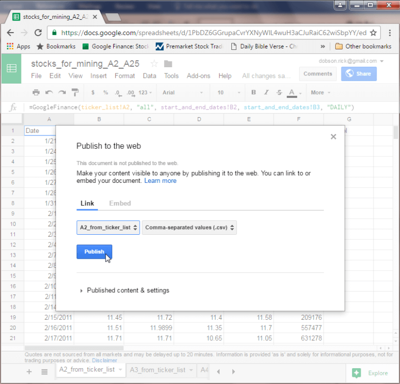 Publish files to the web from Google