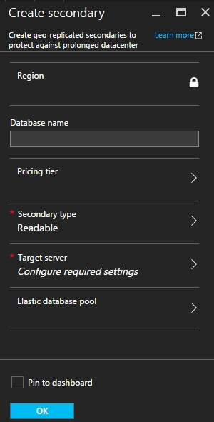 Create Secondary in Azure SQL