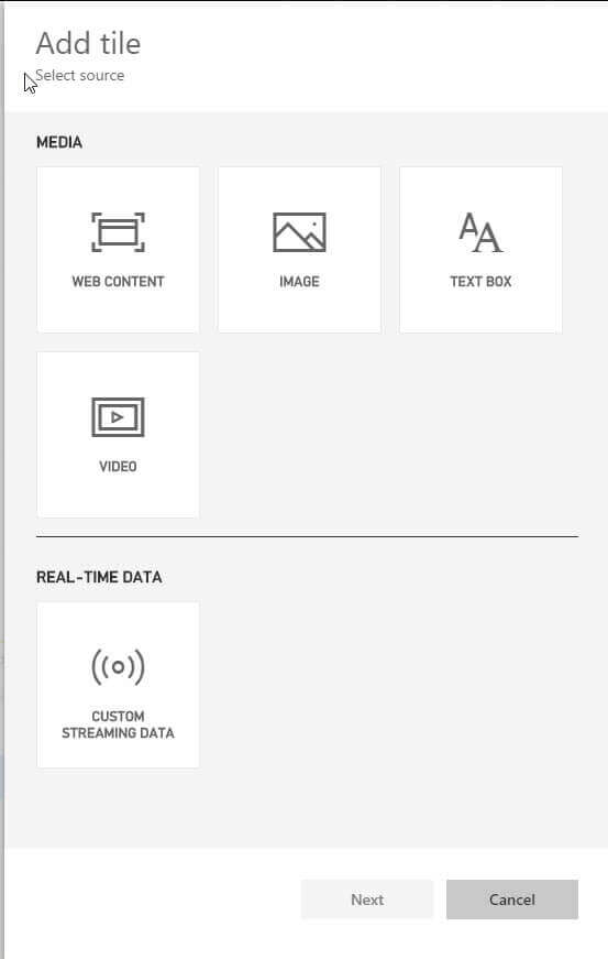 Add Tile interface in Power BI