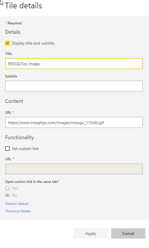 Embedd Image for Tile in Power BI
