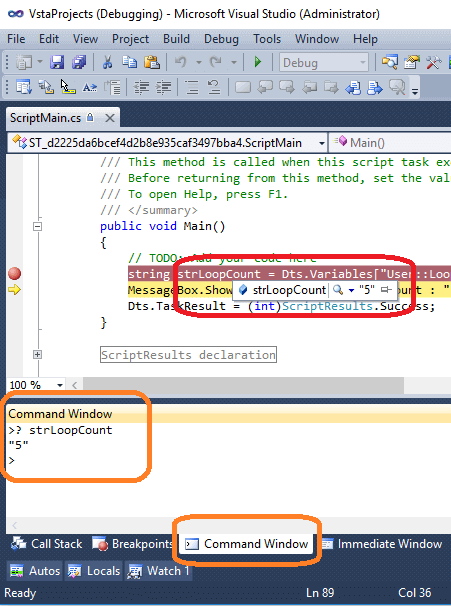 ssis debug error 