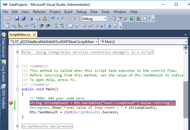 ssis debug mode
