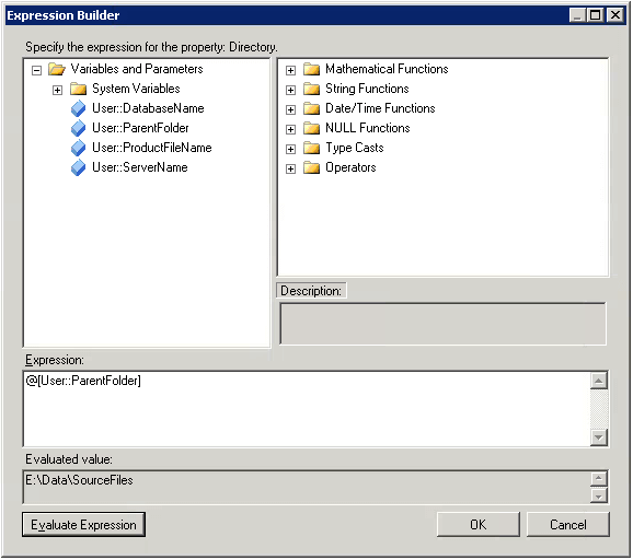 Expression Builder for the SSIS Folder Variable