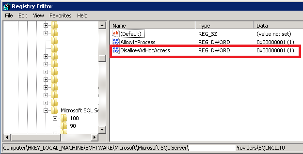 Registry setting to Disallow Adhoc Access