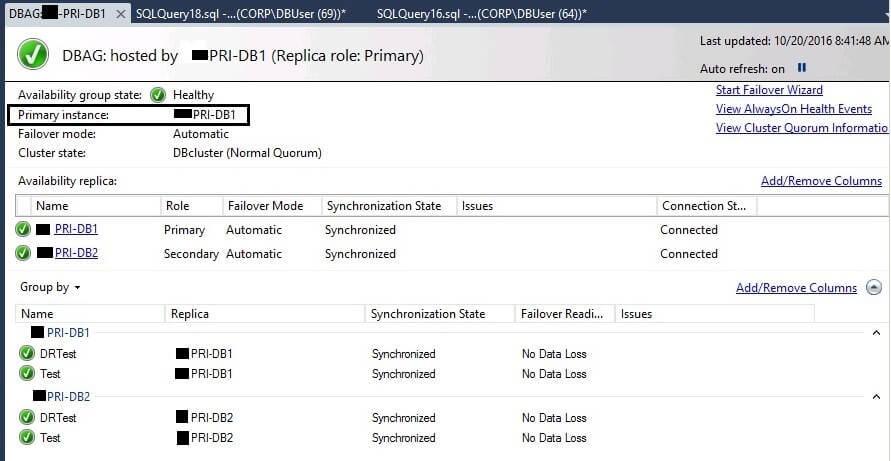 Validate AlwaysON Dashboard Report in SQL Server Management Studio