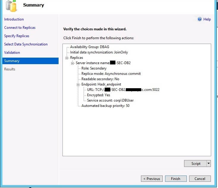 Summary page for the AlwaysOn Availability Group