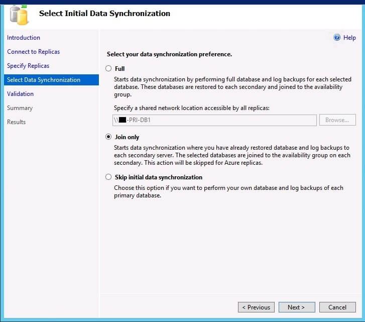 Data synchronization with the Join Only option