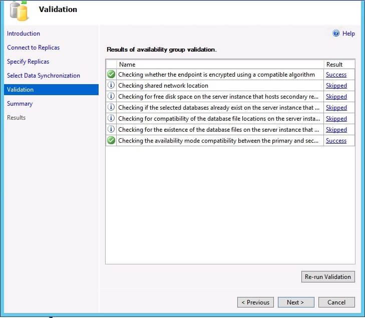 Validation for the AlwaysOn Availability Group