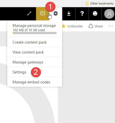 Settings gear in PowerBI