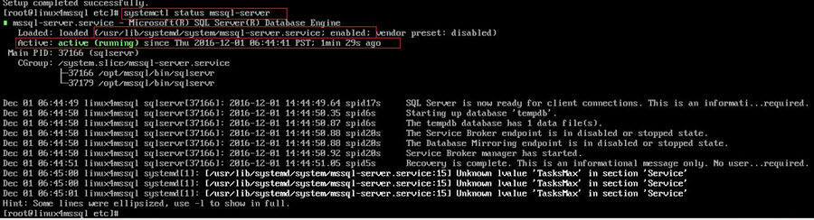 SQL Server service status post running configuration file