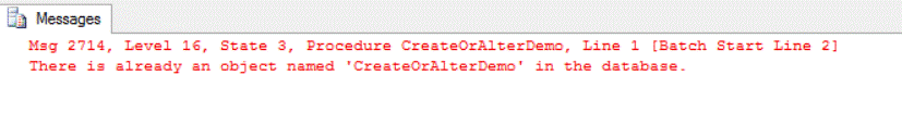 SQL error message create or alter error