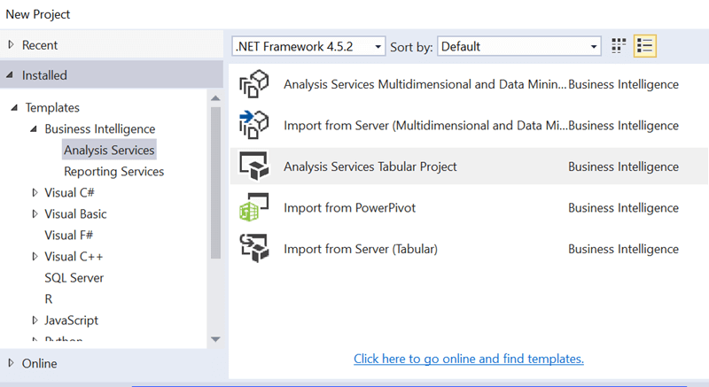New Analysis Services Tabular Project