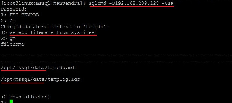 check tempdb file location