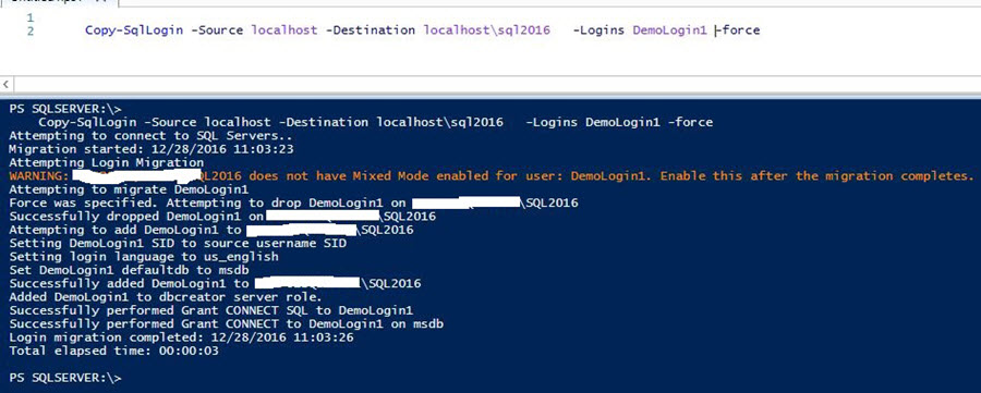 drop and recreate the login at the destination server, specify the -Force parameter 