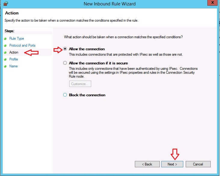 Action window to Allow the Connection