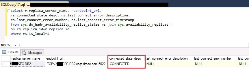 check endpoint on secondary replica
