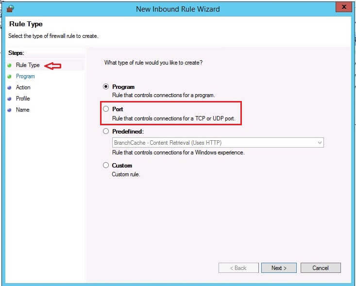 New Inbound Rule wizard