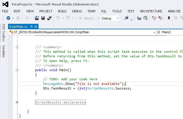 SSIS code to pop-up a box