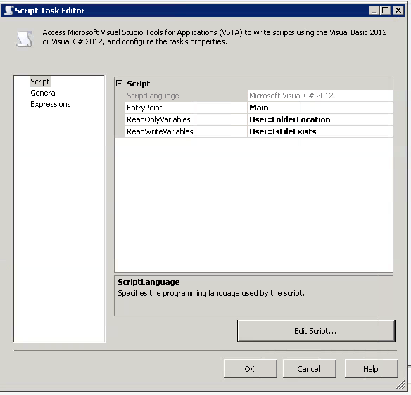 SSIS Script Task Configuration