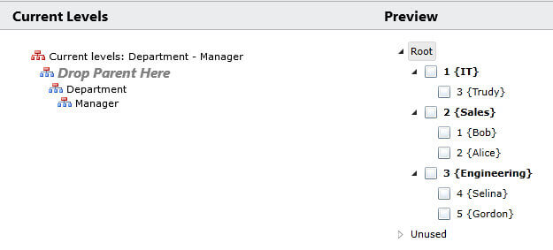 managers and departments hierarchy
