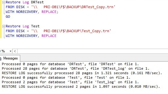 restore log backups on secondary replica