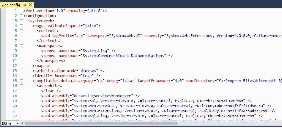Edit the web.config file