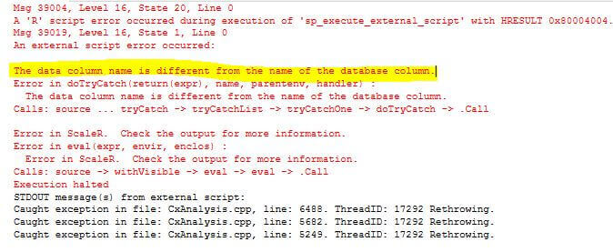 Error when column names are different