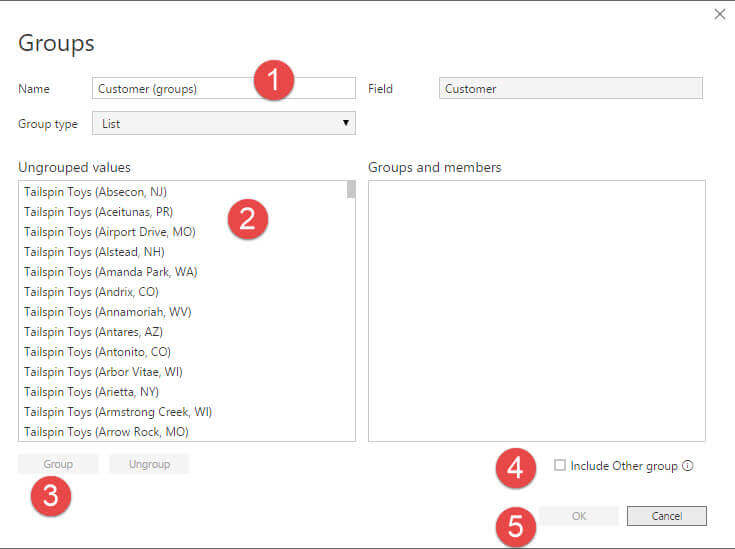 Complete the Groups Window in Power BI