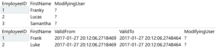 Altered base/history tables