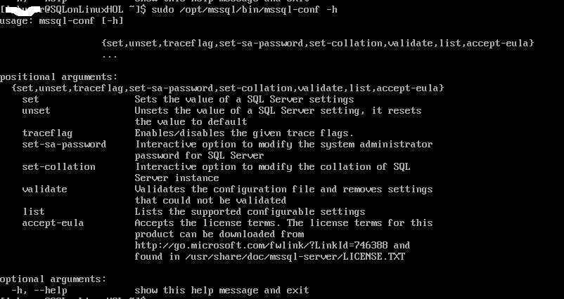 Syntax to check information about mssql-conf tool