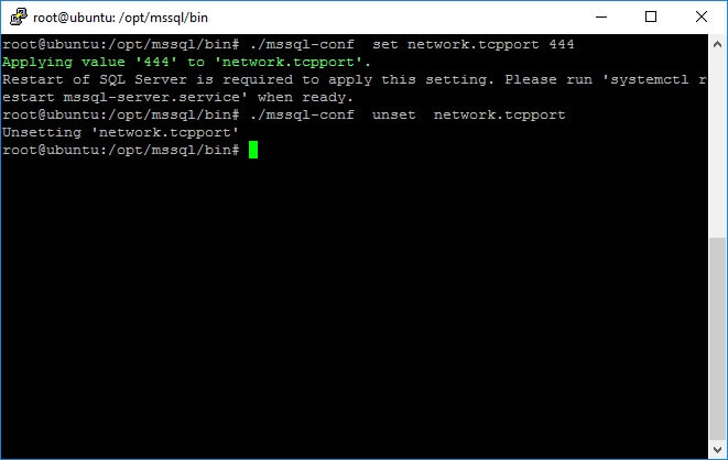 Setting tcpport to 444 and then back to default.