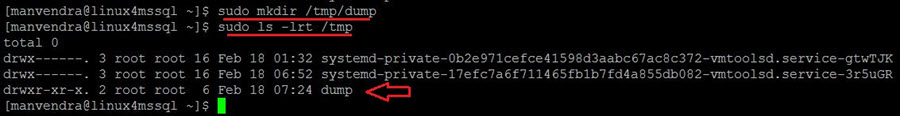 create the directory dump under /tmp/