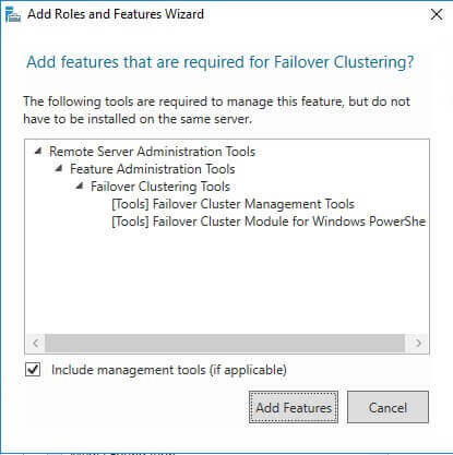 Add features that are required for Failover Clustering