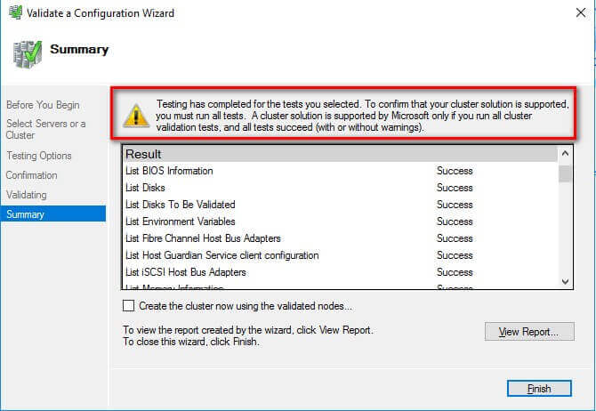 Summary dialog box