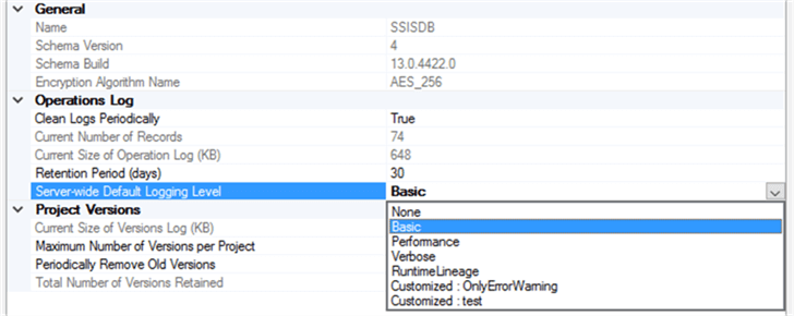 SSIS Catalog Default Logging Level