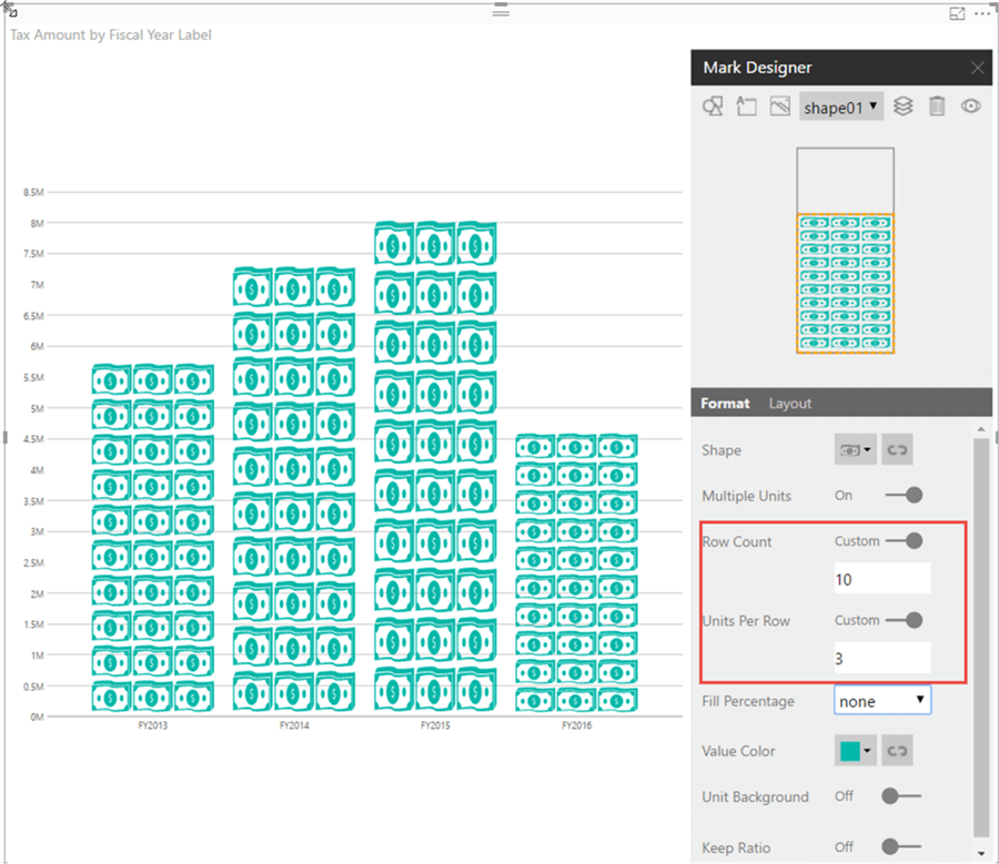 Row Count on Visual - Description: Change row count and units per row on visual