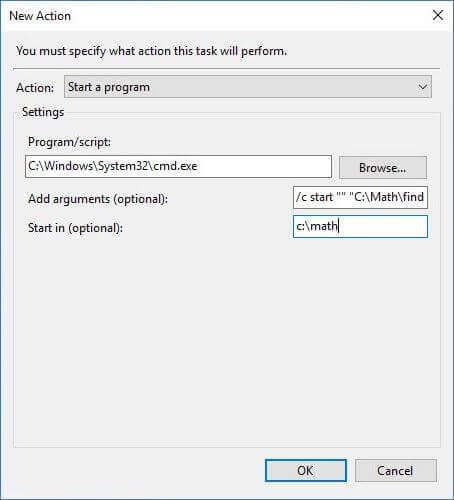 New Action in Task Scheduler