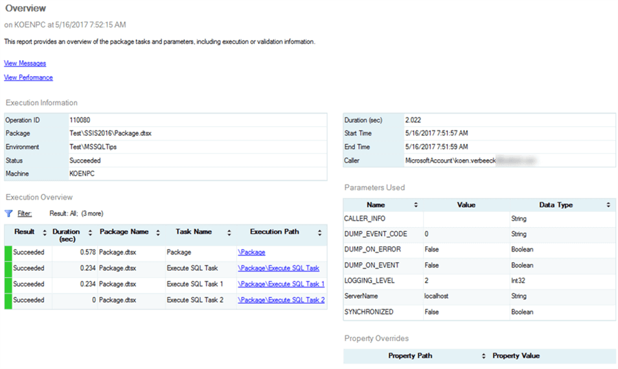 overview report ssis catalog