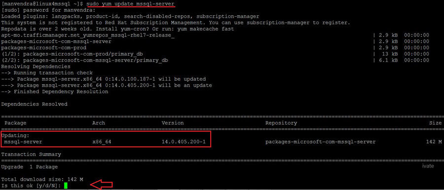 sudo yum update mssql-server