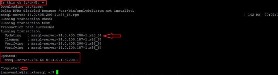 sudo yum update mssql-server
