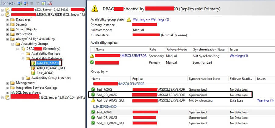 SQL Server AlwaysOn Availability Group dashboard report indicates success