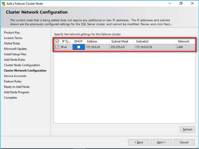 cluster network configuartion