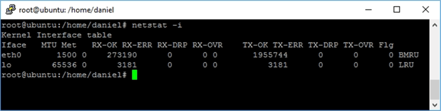 netstat -i - Description: Screen capture of the execution of netstat -i.