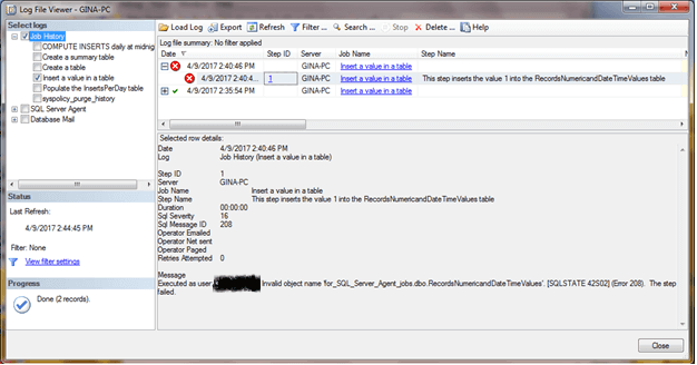 SQL Server Agent Monitoring Details