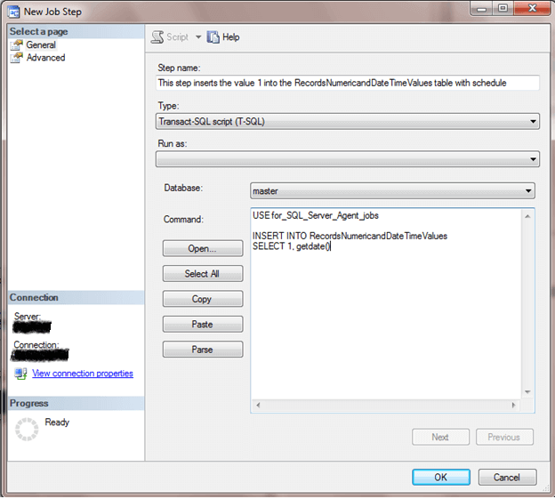 SQL Server Agent Job Step to Insert a New Record