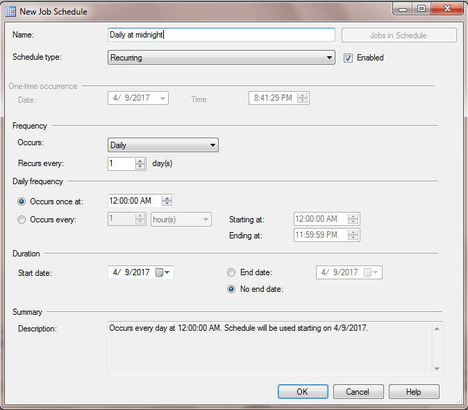 New SQL Server Agent Job Schedule